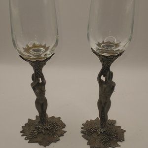 Vintage 1985 Carmel Studios Baker Art Foundry Male/Female Toasting Flute Set